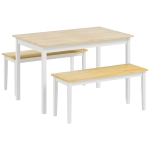 HOMCOM Dining Table and Bench Set, Farmhouse Kitchen Table and Bench with Wooden Frame for Living Room, Dining Room, Natural and White