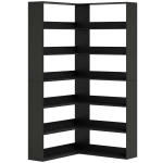 HOMCOM 7 Tiers Bookshelf, L-Shaped Corner Bookcase with Anti-Slip Rear Guard, Black Wood Effect