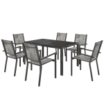 Outsunny Set da Giardino 7 Pezzi in Acciaio con Tavolo Rettangolare e 6 Sedie Impilabili Traspiranti, Grigio e Nero