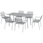 Outsunny Set de Masa de Gradina cu 7 Piese, Masa de Exterior si 6 Scaune Stivuibile, Masa cu Blat de Metal, Gri Deschis