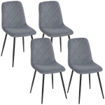 HOMCOM Lot de 4 chaises de salle à manger rembourrées avec dossier haut, pieds en acier et tissu effet velours, gris