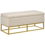 HOMCOM Banc banquette coffre de rangement 2 en 1 assise capitonnée et pieds acier 110 x 44 x 48 cm beige et doré