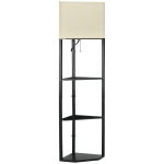 HOMCOM Stehleuchte, dreieckiges Design, 3 Regale, Stoff-Lampenschirm, 50x37x159 cm, Schwarz+Weiß