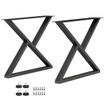 HOMCOM Set 2 Gambe per Tavolo in Acciaio a Forma di X, con 12 Viti e 4 Piedini Regolabili, Stile Industriale, Nero