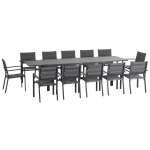 Outsunny Salon de jardin en aluminium et textilène table extensible 8/12 personnes 12 chaises empilables gris
