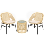 Outsunny Ensemble Bistro Salon de Balcon 3 Pièces 2 Fauteuils Confortables et Table en Verre Trempé Coussins Déhoussables Beige