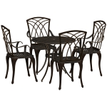 Outsunny 5 Pieces Garden Dining Set for 4, Cast Aluminium Outdoor Dining Set with 4 Armchairs and Round Dining Table with Parasol Hole, Garden Furniture Bistro Set, Bronze Tone