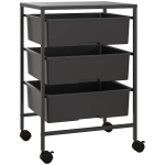 HOMCOM Carrito Auxiliar con Ruedas con 3 Cestas para Almacenamiento y Marco de Acero para Cocina Baño 40,8x33,5x60,5 cm Negro