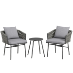Outsunny 3-teiliges Außenmöbel-Set, 2 Stühle, 1 Tisch, Bistro-Set, Kunst-Rattan, Stahlrahmen, Metalltisch, 4 Kissen, Grau