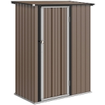 Outsunny Gerätehaus 1,07 m² mit Schrägdach, 142 x 86 x 189 cm Geräteschuppen mit abschließbar Tür, Gartenhaus, Stahl, Braun