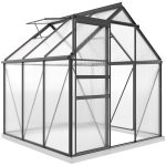 Outsunny Seră din Policarbonat și Aluminiu cu Ușă Glisantă și Fereastră Reglabilă pe Acoperiș, 3,6 ㎡, Gri