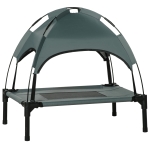 PawHut Erhöhtes Hundebett mit Baldachin, Haustierbett, Hundeliege outdoor mit Dach, Atmungsaktiv, Taftstoff für Camping Grau 61 x 46 x 62 cm