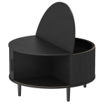 HOMCOM Coffee Table with Lift Top and Hidden Storage, Round Centre Table with Fluted Sliding Door, 80 cm, Black Wood Effect