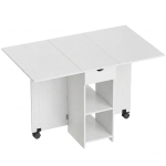 HOMCOM Mesa de Cocina Plegable con Ruedas Alas Abatibles Cajón y Estantes para 2-4 Personas 120x72x75 cm Blanco
