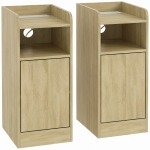 HOMCOM Slim Bedside Table Set of 2 with Charging Station, Narrow Bedside Cabinet with Adjustable Shelf, Oak