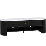 HOMCOM Móvel TV 140 cm Móvel para TV 165 cm Efeito Mármore com 3 Gavetas Frentes Caneladas 2 Prateleiras Preto