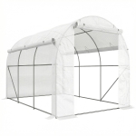 Outsunny Serre de jardin 6 m² dim. 3 x 2 m avec 1 porte + 2 parois latérales zippées enroulables, 6 fenêtres, Blanc
