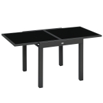 Outsunny Extending Garden Table, Outdoor Dining Table with Aluminium Frame and Tempered Glass Tabletop, 80/160 x 80 x 75 cm, Black