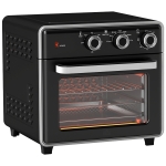 HOMCOM Minibackofen, 20L, 5 Funktionen, 360° Heißluft, Grillrost, Krümelblech, Schwarz