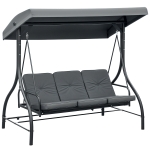 Outsunny 3 Seater Garden Swing Chair, 2 in 1 Convertible Patio Swing Seat Bed with Adjustable Canopy, Cushions and Metal Frame, Outdoor Hammock Bench Chair for Balcony, Terrace, Dark Grey