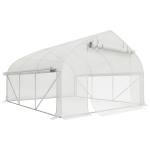 Outsunny Serre de jardin tunnel 10,4 m² serre de jardin anti-UV porte zippée enroulable fenêtres maille 350 x 300 x 200 cm blanc
