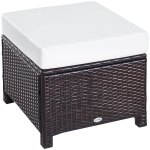 Outsunny Rattan Footstool Wicker Ottoman with Padded Seat Cushion Outdoor Patio Furniture for Garden Poolside Living Room, 50 x 50 x 35 cm, Brown