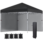 Outsunny Gazebo da Giardino Pieghevole ad Altezza Regolabile con 2 Pareti e Borsa Inclusa, 297x297x288 cm, Nero