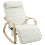 HOMCOM Schaukelstuhl mit Massage, Heizung, Kopfstütze & Fußstütze, Samtbezug, Relaxsessel, Cremeweiß