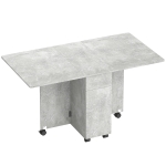 HOMCOM Masă de Bucătărie Pliabilă pe Roți cu 2 Sertare, 2 Uși și Dulap, din Lemn, 140x76x74 cm, Gri Ciment