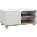 HOMCOM Meuble TV sur roulettes avec 2 Freins - 2 niches + Placard Porte 2 Passe-Fil - en bois Blanc chêne Clair