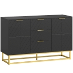 HOMCOM Buffet design contemporain graphique 2 placards porte étagères réglables 3 tiroirs coulissants en bois noir métal doré