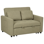 HOMCOM Loveseat Sofa Bed, Convertible Bed Settee with 2 Pillows, Side Pockets, Light Brown