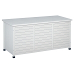 Outsunny Baule da Esterno in Legno di Abete con Base Rialzato e Coperchio, Cassapanca Contenitore da Esterno Impermeabile, 127x56x60 cm, Bianco