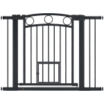 PawHut Barreira de Segurança 77 cm Grelha para Escadas Largura Ajustável 76-104 cm com Portinha para Gatos para Escadas e Vãos de Porta Preto