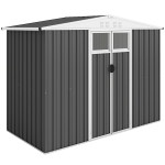 Outsunny Abrigo de Jardim em Metal 2,7 m² com Janela 4 Aberturas e Porta com Fechadura 246x117x180 cm Cinza