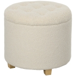 HOMCOM Banco Redondo com Armazenamento Tampa e Pernas de Madeira Apoio para os Pés para Sala de Estar Corredor Quarto Creme Branco
