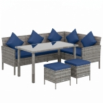 Outsunny 5 Pieces Rattan Garden Furniture Set with Dining Table, Cushions - Dark Blue