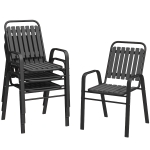 Outsunny Set 4 Sedie da Giardino Impilabili con Schienale Alto e Braccioli, in PP e Acciaio, 56x66x91 cm, Nero