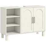HOMCOM Dulap pentru Lavoar Baie cu 2 Uși, Rafturi Deschise, Rafturi Reglabile, pentru Lavoare fără Piedestal, 90x30x63 cm, Crem