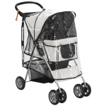 PawHut Pet Stroller for Small Miniature Dogs, Cats, Foldable Travel Carriage with Wheels Zipper Entry, Cup Holder, Storage Basket - Grey