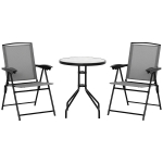 Outsunny 3 Piece Outdoor Bistro Set, Patio Conversation Furniture Set with 2 Folding Backrest Adjustable Armchairs and Glass Top Coffee Table, Grey