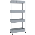 HOMCOM Küchenwagen mit 4 Regalen, 4 flexiblen Haken, 4 Rollen, 40 cm x 19 cm x 90 cm, Nischenwagen, Grau