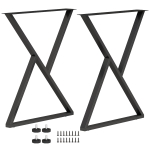 HOMCOM Pieds de table en acier, 60 x 72 cm, lot de 2 pieds de bureau en forme X avec patins réglables et vis, noir