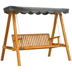 Outsunny 3 Seater Garden Swing Seat with Canopy, Wooden Swing Chair, Outdoor Hammock Bench for Balcony Patio Porch, Dark Grey