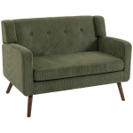 HOMCOM 2 Seater Sofa, 118 cm Corduroy Small Loveseat with Spring Cushion, Wood Legs for Small Space, Living Room, Dark Green
