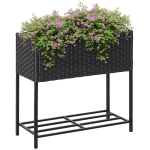 Outsunny Letto per Orto Rialzato, Fioriera Effetto Vimini con Ripiano, Aiuola Rialazata per Esterni e Interni, Grigio (70cm x 30cm x 72cm)