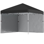 Outsunny Faltpavillon, 2 Seitenwände, höhenverstellbar, mit Transporttasche, rostfreies Stahlgestell, 3x3 m, Schwarz