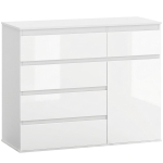 HOMCOM Credenza, Mobile con 5 Cassetti, Ripiano Regolabile, Bianco Lucido.