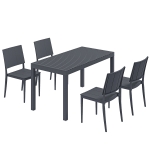 Outsunny Gartenmöbel Set Sitzgruppe 5-teilig Breiter Tisch mit 4 Stapelstühlen Lamelldesign für 4 Personen Dunkelgrau