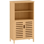 kleankin Badezimmerschrank aus Bambus, mit Lamellentüren, 2 Regale, 1 Schrank, 50 cm x 29 cm x 92 cm, Natur